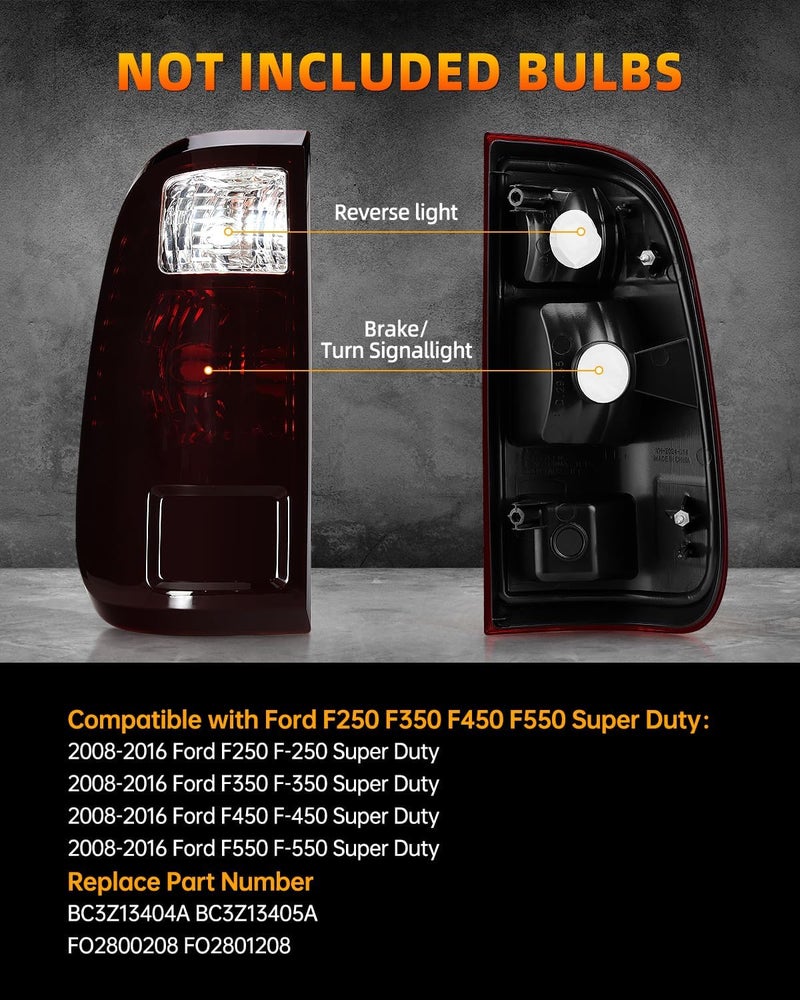OKLPF Black Tail Light Compatible With 2008-2016 Ford F250 F350 F450 F550 Super Duty,Replace BC3Z13404A FO2801208,Replacement Smoked Rear Brake Taillight Assembly,Driver and Passenger Side - Image 2